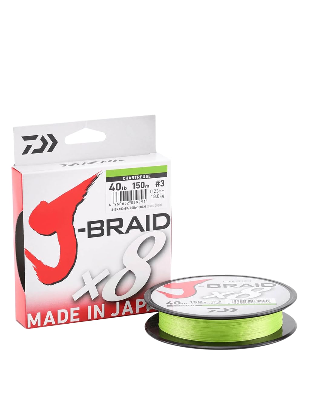 Daiwa J-Braid 8 Braid 300m Chartreuse - geflochtene Angelschnur Dm: 0,22mm, Dm: 0,22mm