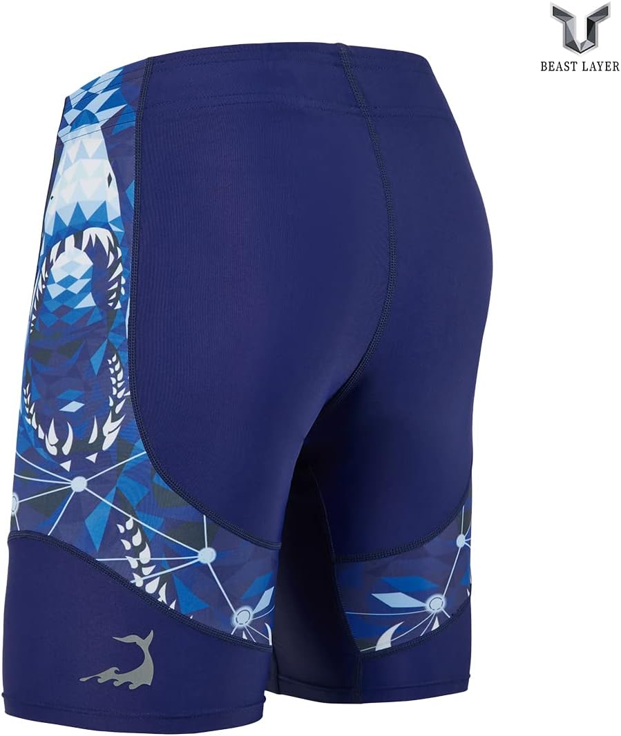 HUGE SPORTS Herren Splice Schwimmhose Kompression Jammer Lang Wilde Serie S Blauhai, S Blauhai