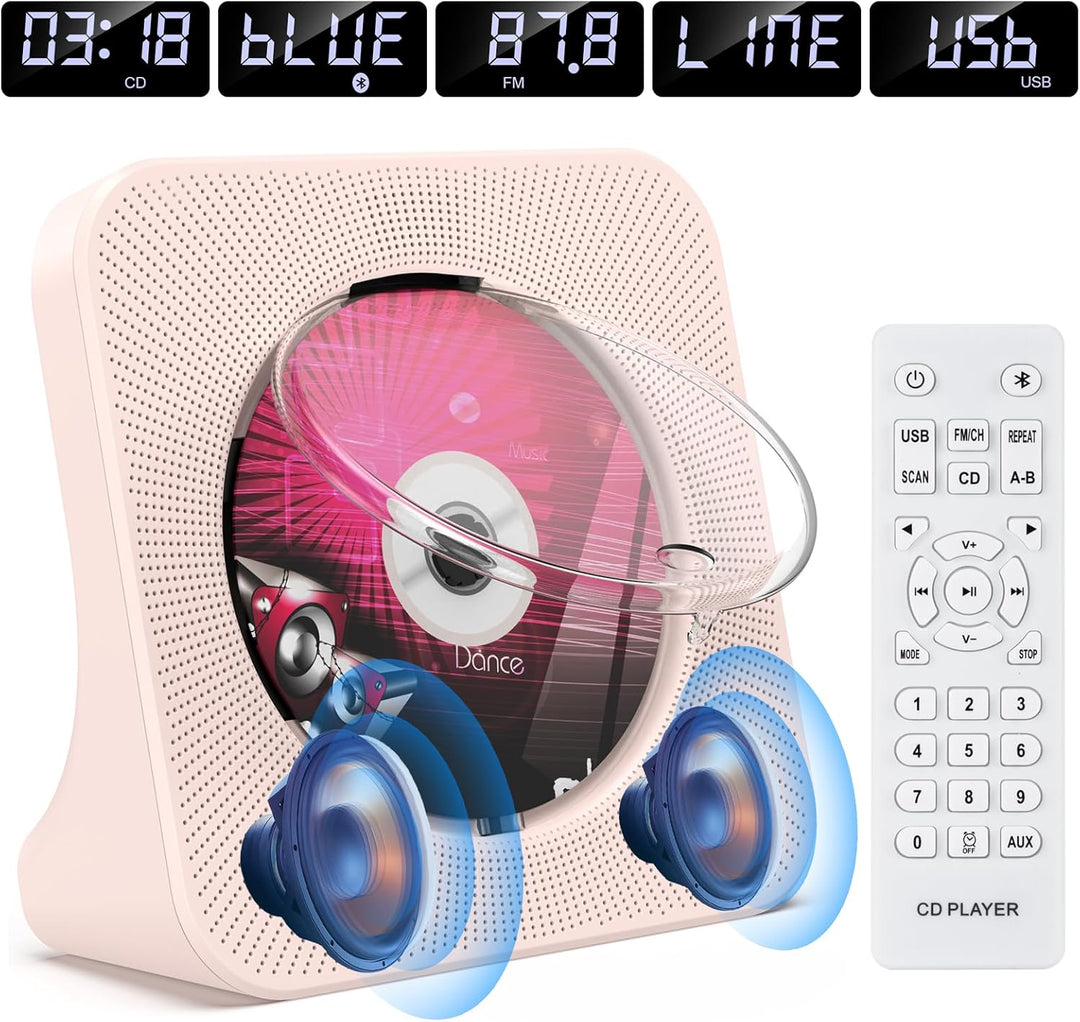 KOVCDVI CD Player mit Lautsprecher CD Player Bluetooth 5.0 CD-Player Desktop mit Fernbedienung Staub
