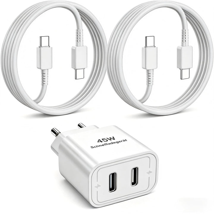 45W Schnellladegerät Dual-Port-Ladegerät & 2+2M Schnellladekabel USBC für iPhone 17 16 15 (Pro Max/P