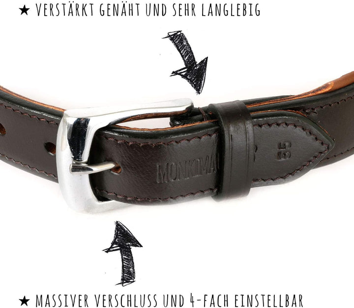 Monkimau Halsband für Hunde aus echt Leder mit Zierflechtung gepolstert verstellbar L 40-48 cm M: 30
