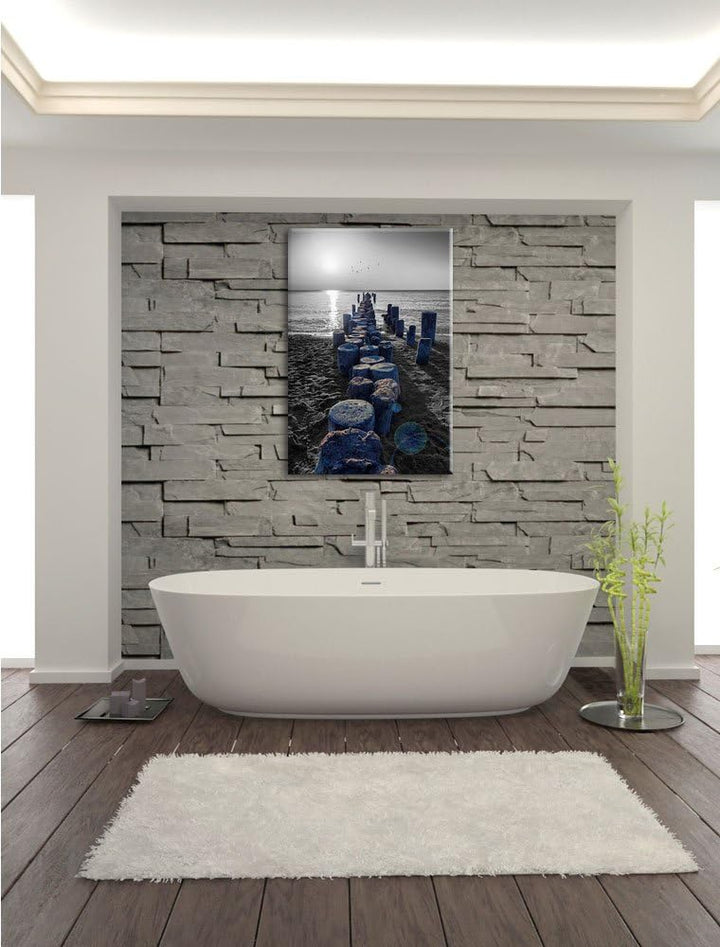 einzigartige Baumstümpfe am Meer schwarz/weiss Format: 100x70 auf Leinwand, XXL riesige Bilder ferti
