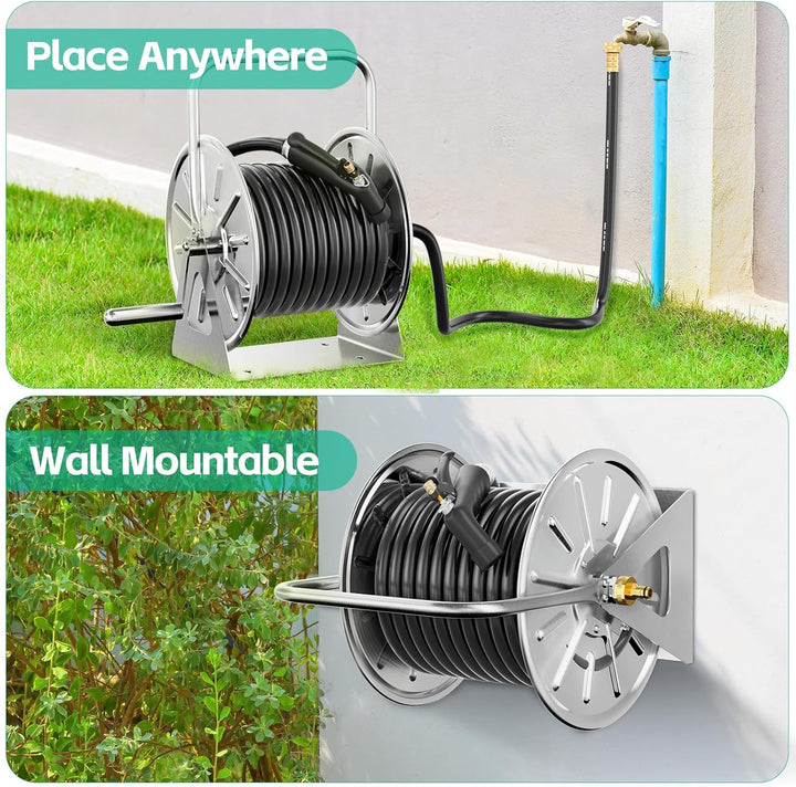 SPECILITE Schlauchtrommel Wasser Edelstahl, Schlauchaufroller Metall Wand für 20-40m Gartenschlauch