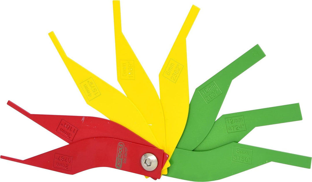 KS Tools 300.0570 Bremsbelag-Verschleisslehrenfächer-Satz, 8-tlg.