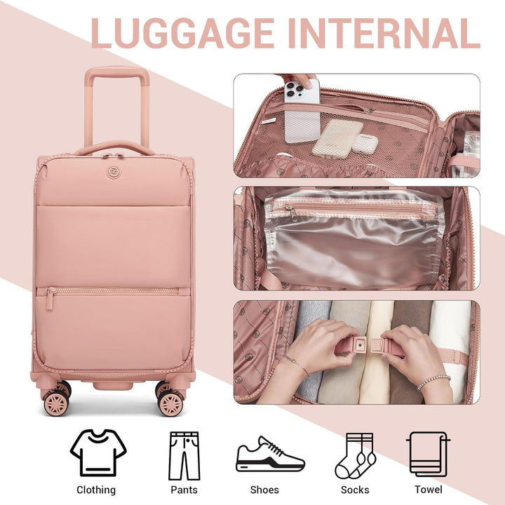 Miss Lulu Handgepäck Koffer 59.5 x 36.5 x 25 cm, Leichter weicher Reisekoffer mit getrenntem Nass-/T