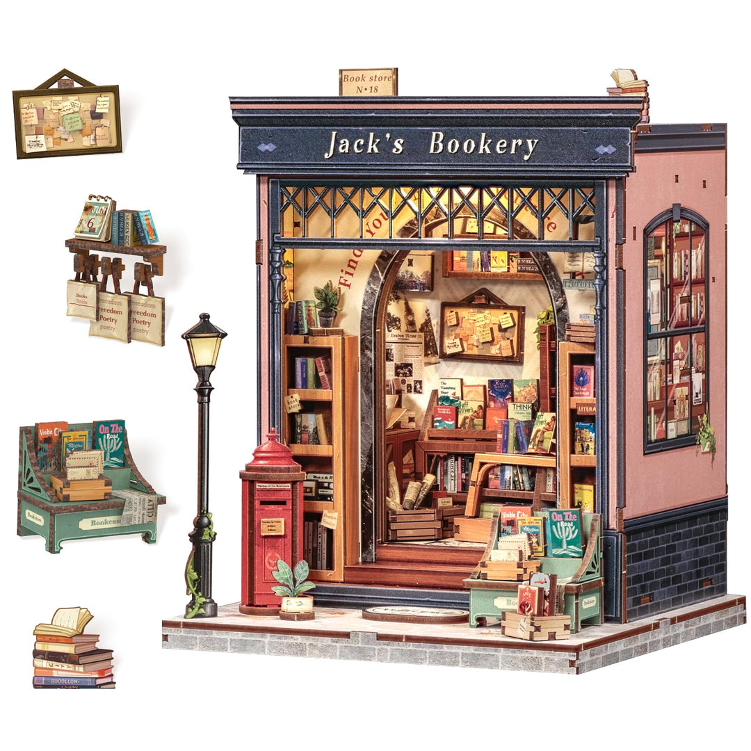 CUTEBEE Book Nook Kit - DIY Miniaturhaus Kit (Bücherregal-Szene), 3D Holzpuzzle Mini Haus Bausatz mi