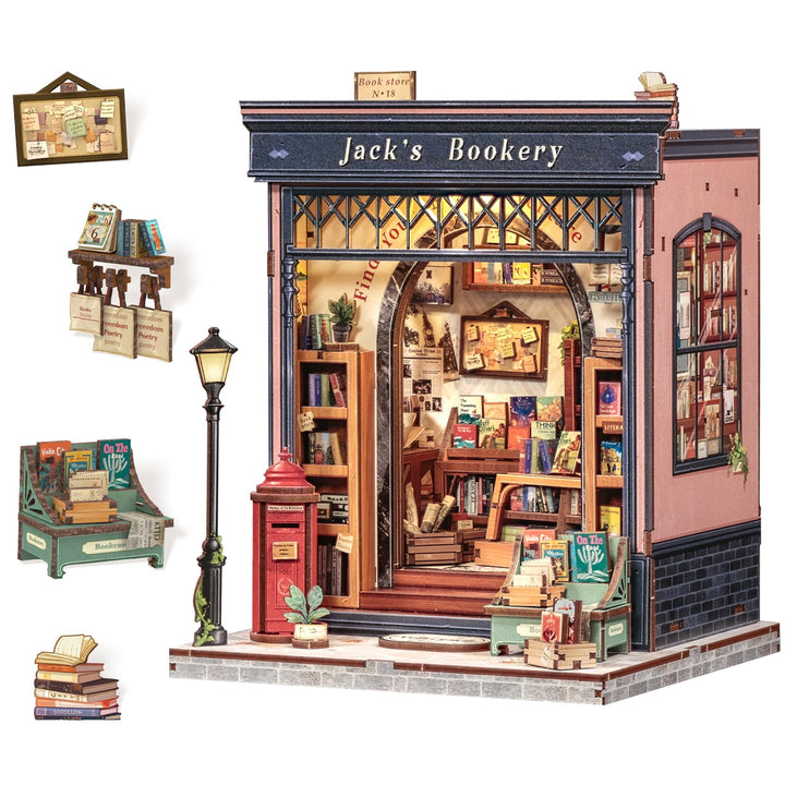 CUTEBEE Book Nook Kit - DIY Miniaturhaus Kit (Bücherregal-Szene), 3D Holzpuzzle Mini Haus Bausatz mi