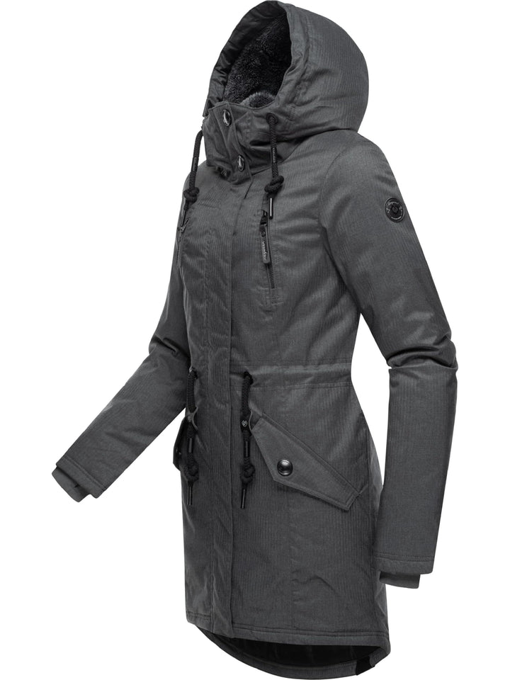Ragwear Damen Wintermantel warm gefütterter Parka lang wasserdicht mit Kapuze Elsie Melange XS-6XL M