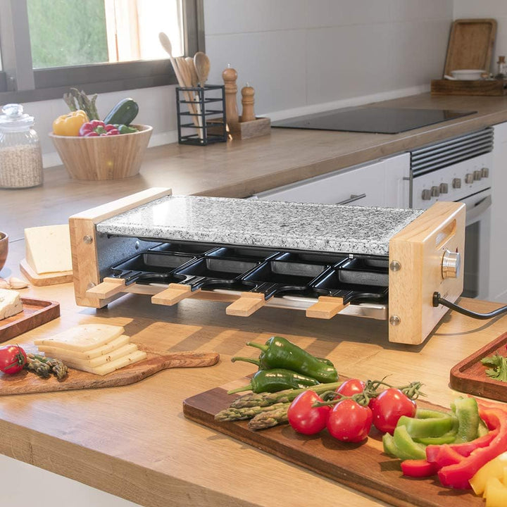 Cecotec Holz Raclette Käse &amp; Grill 8200 Holz Schwarz. 1200 W, Grillfläche, 8 Einzelpfannen, Antihaft