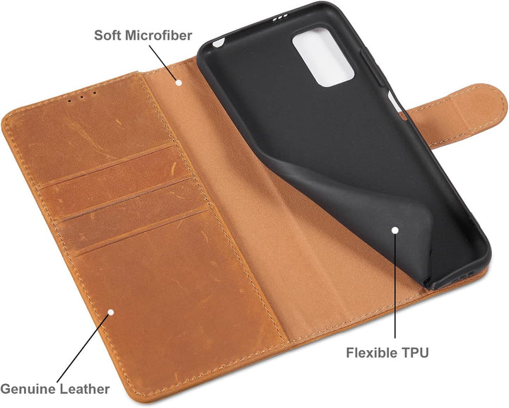 LENSUN Echtleder Hülle für Xiaomi Redmi Note 10 5G, Xiaomi Poco M3 Pro 5G Handyhülle [Echtes Leder]