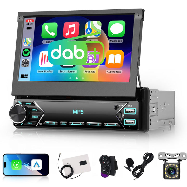 DAB Autoradio 1 Din mit 7 Zoll Bildschirm Ausfahrbar, Hodozzy 1 Din Flip Out Touchscreen Autoradio m