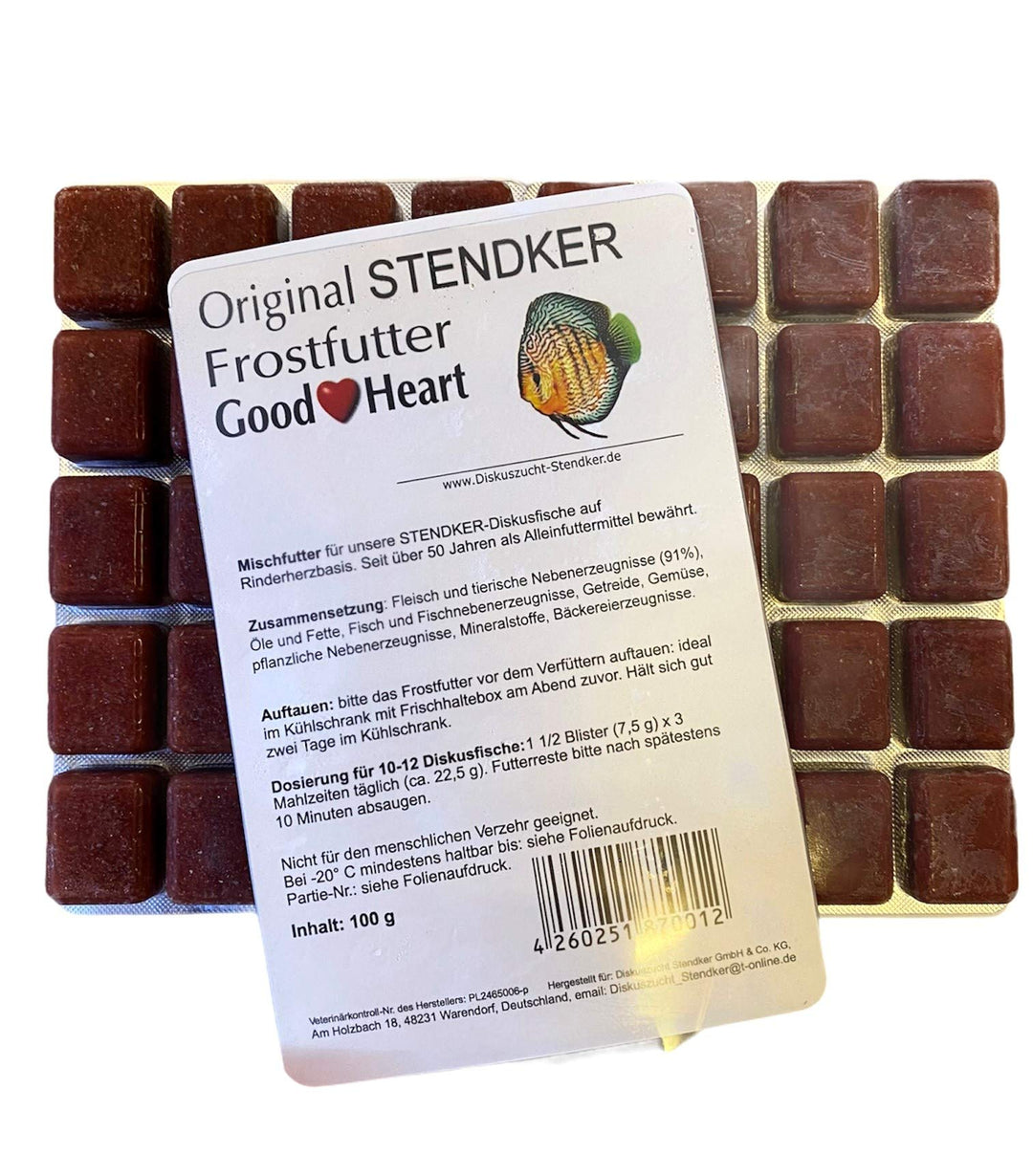 Stendker Frostfutter Sparpaket 50 x GoodHeart Diskusfutter Diskus Frost Futter Rinderherz 100g Blist