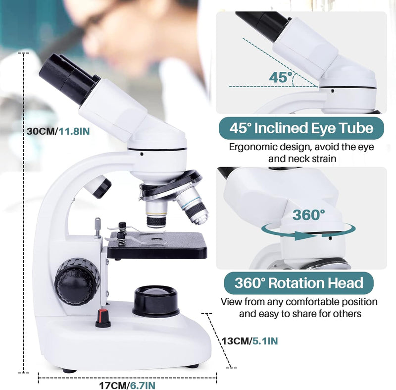 40X-1000X Binokular Mikroskop für Erwachsene Kinder, Compound Mikroskop mit Dual LED Beleuchtung mit