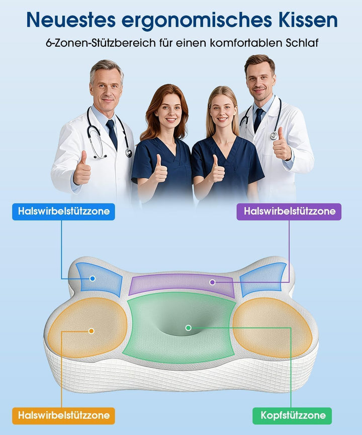 EASICUTI Nackenkissen Kopfkissen, Ergonomisches Kissen mit 2 kühlenden Waschbaren Bezügen Memory Foa
