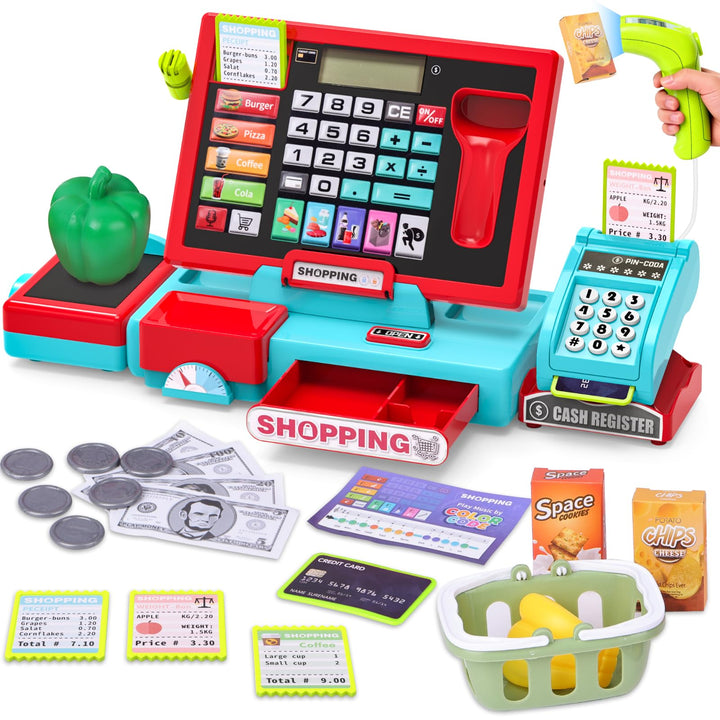 Elektronische Spielzeug Kasse Kinder mit Scanner und Sound, Supermarktkasse Rollenspielzeug, inkl. Z