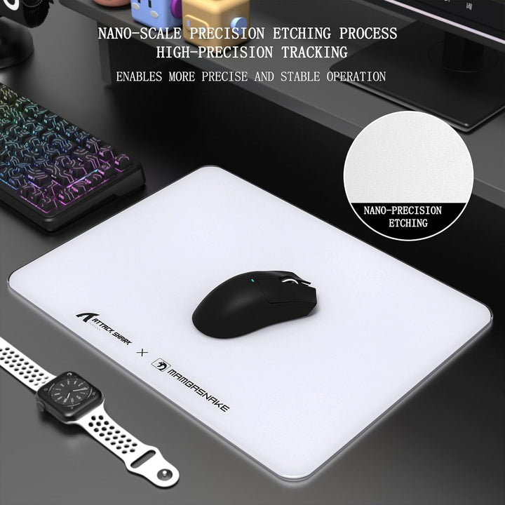 ATTACK SHARK CM05SE Gaming-Mauspad Aus Gehärtetem Glas, Ultraglatte Oberfläche, 9H Gehärtetes Glas,