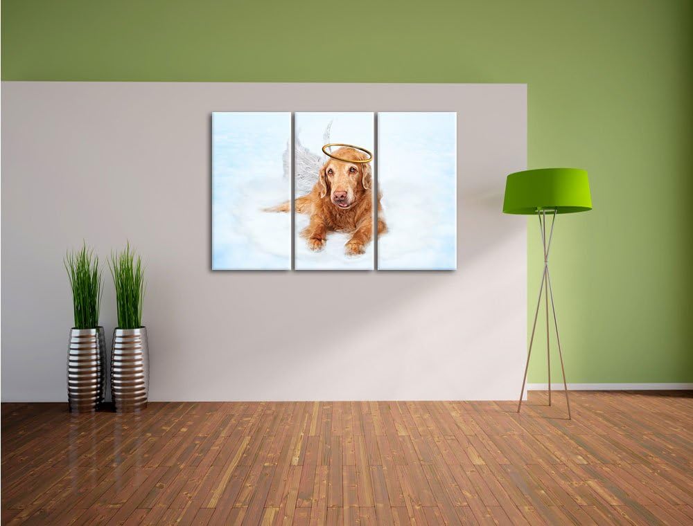 Pixxprint Hundeengel auf Wolke# als Leinwandbild | Grösse: 3 Teilig (120x80) | Wandbild| Kunstdruck
