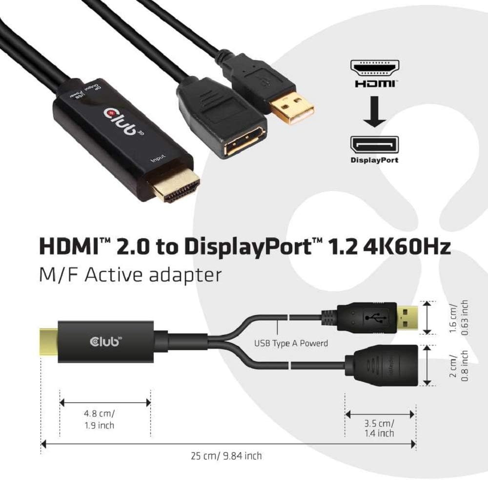 Club3D CAC-1331 - HDMI auf DisplayPort 1.2 4K60Hz M/F Aktiver Adapter, CAC-1331