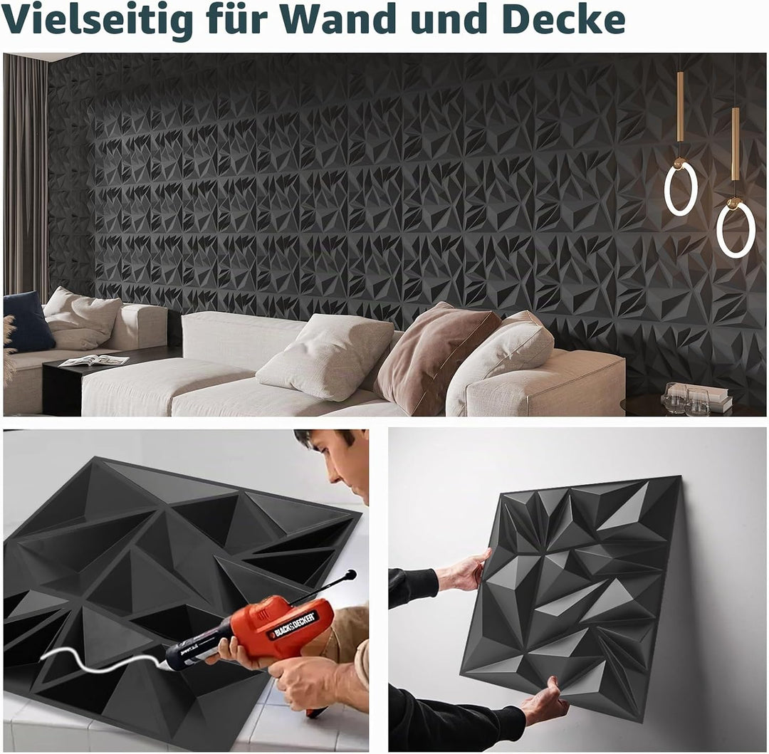 Art3d 3D-Wandpaneele für Innendekoration, moderne Diamant-strukturierte Akzentpaneele für Gaming, Wo