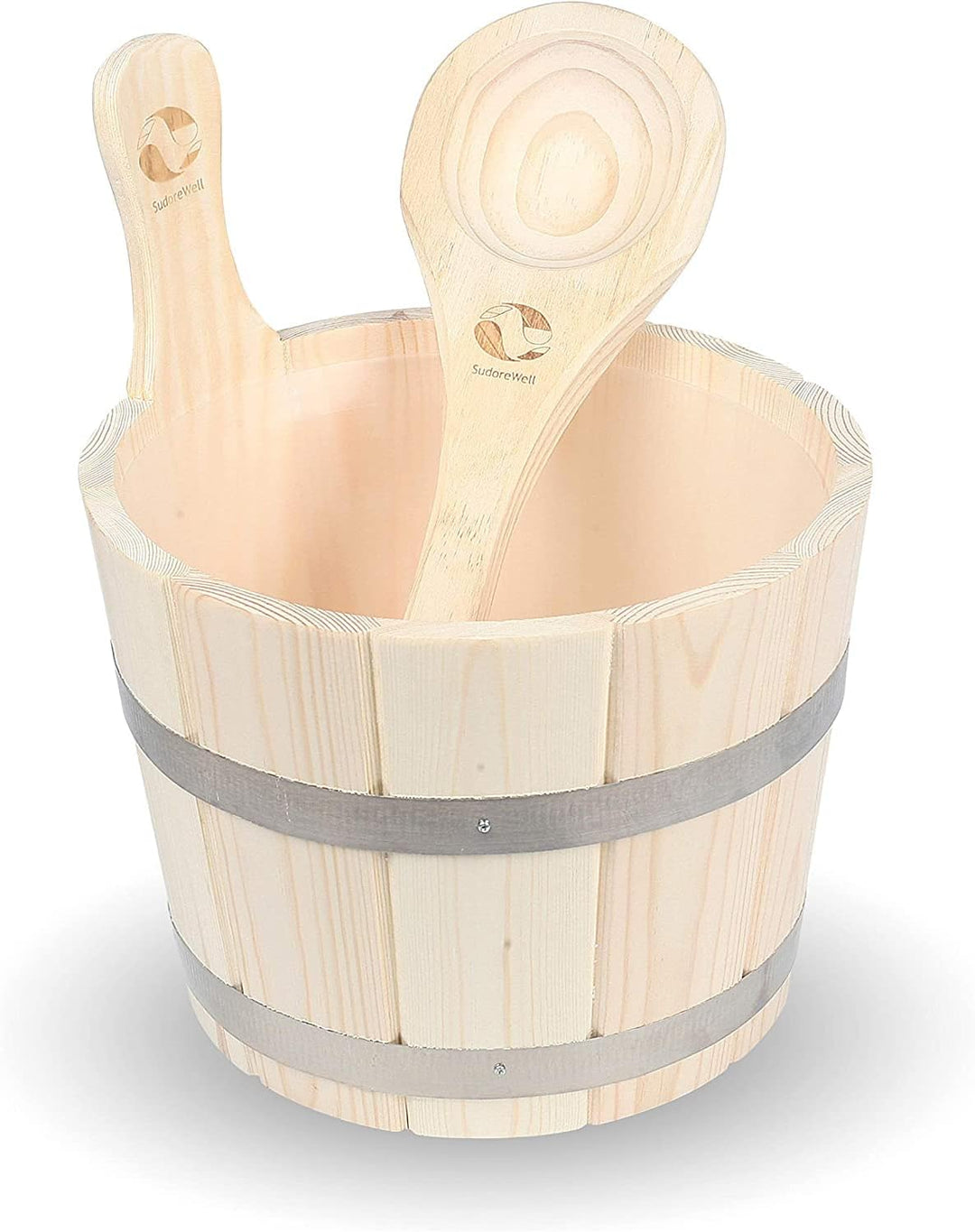 SudoreWell® Saunakübel Set 3tlg. - Saunakübel aus Nadelholz 5.0 Liter mit Einsatz und Saunakelle 3 S