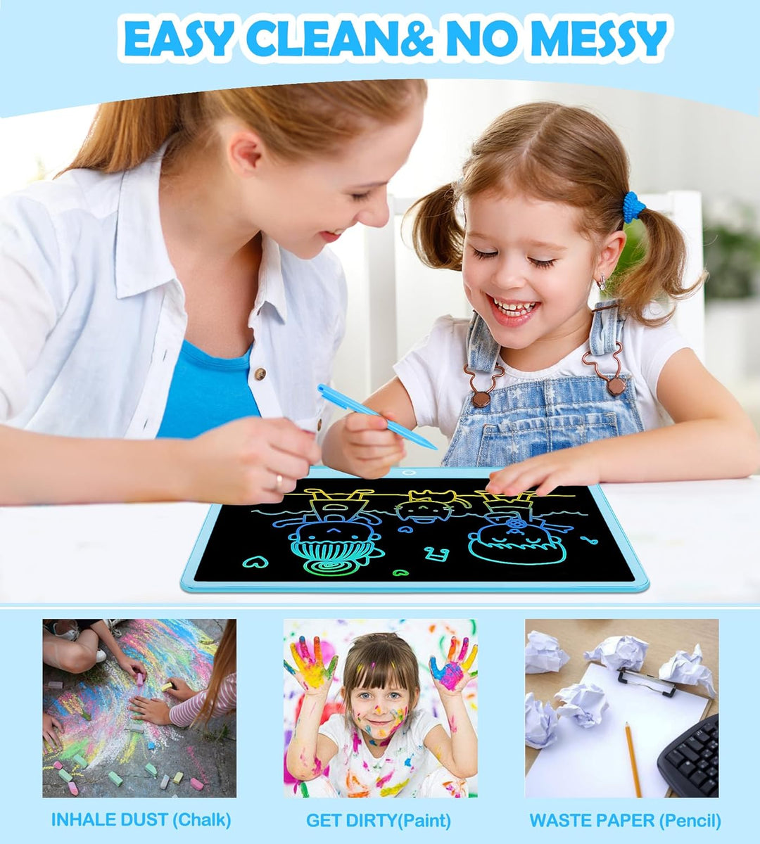 Bunte LCD Schreibtafel Kinder 16 Zoll, Maltafel Zaubertafel Digital Zeichnen Writing Tablet Ektronis