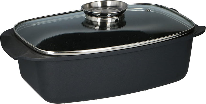 alpina Bräter - mit Glasdeckel - für Ofengerichte, Dämpfen und Braten - 5.5 L - Schwarz