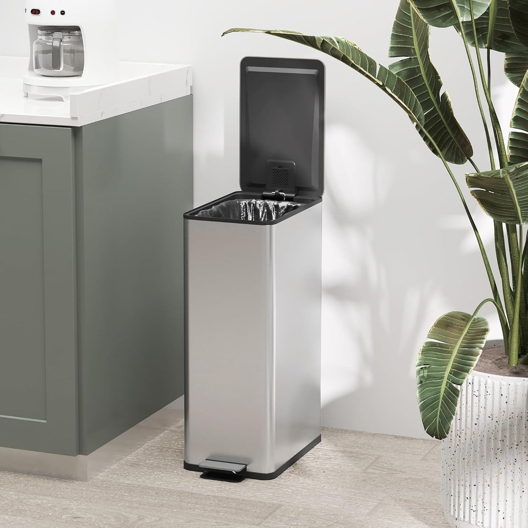 HOMCOM Mülleimer 20 L mit Softclose-Deckel Pedal 21,5 x 37,2 x 57cm Silber | Treteimer, Abfalleimer