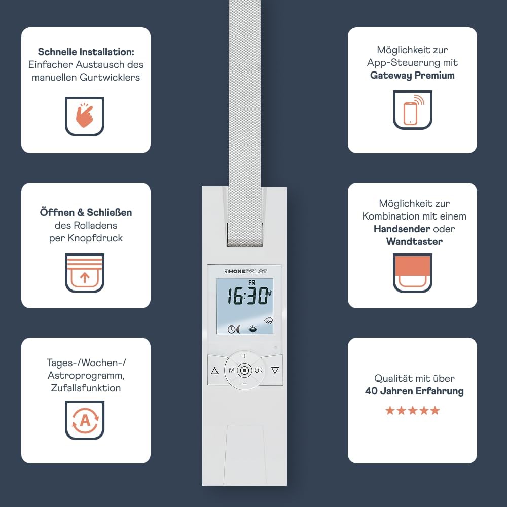 HOMEPILOT - Gurtwickler RolloTron Premium Smart | Elektrischer Gurtwickler mit Display zur bequemen