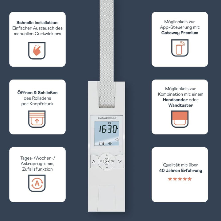 HOMEPILOT - Gurtwickler RolloTron Premium Smart | Elektrischer Gurtwickler mit Display zur bequemen