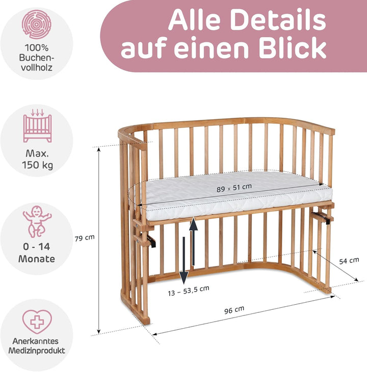 babybay Maxi extra grosses Beistellbett aus massivem Buchenholz/Kinderbett Höhe stufenlos verstellba
