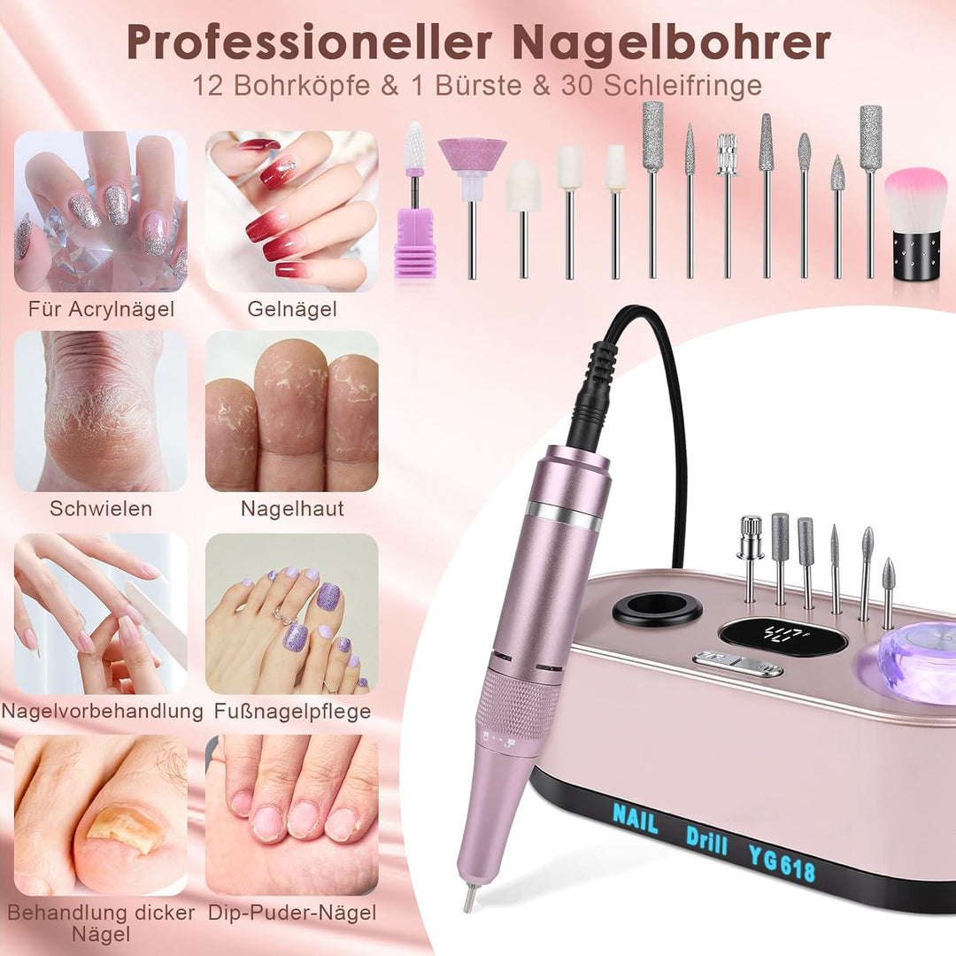 Elektrische Nagelfeile Nagelfräser für Gelnägel 12 in 1 Nagelfräser Professionell ,40000U/Min,LCD Ma
