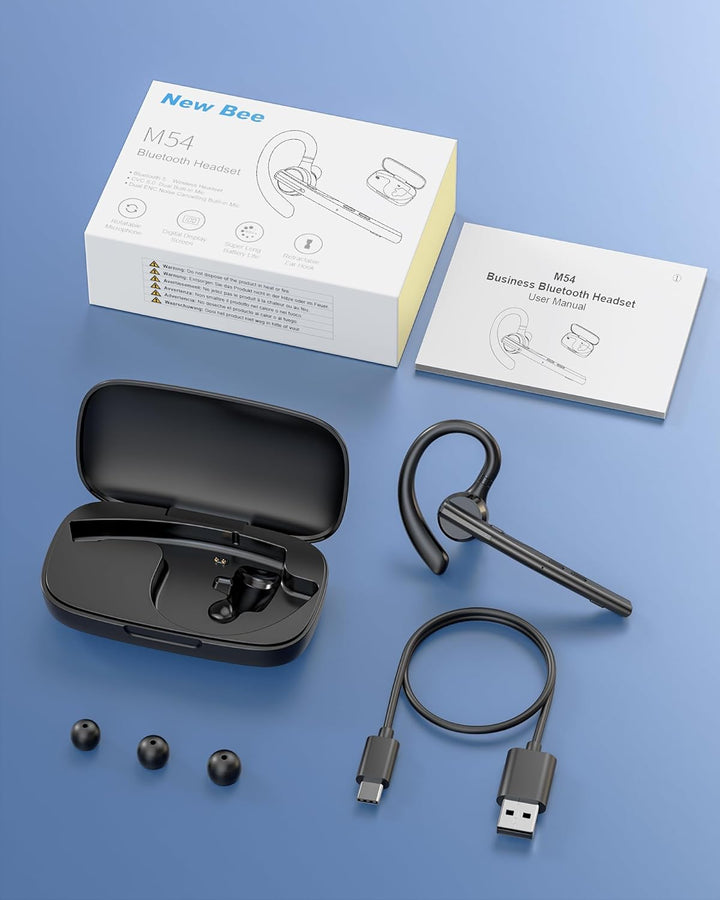 New Bee Bluetooth Headset mit 72h Spielzeit Bluetooth V5.1 Freisprech Headset Handy mit LED Ladecase