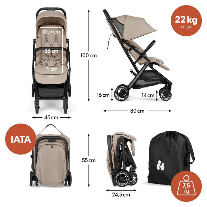 hauck All-in-One Reisebuggy Set, Flugzeug Handgepäck, Fly N Care Mocha | Einhändig klappbar mit Trag