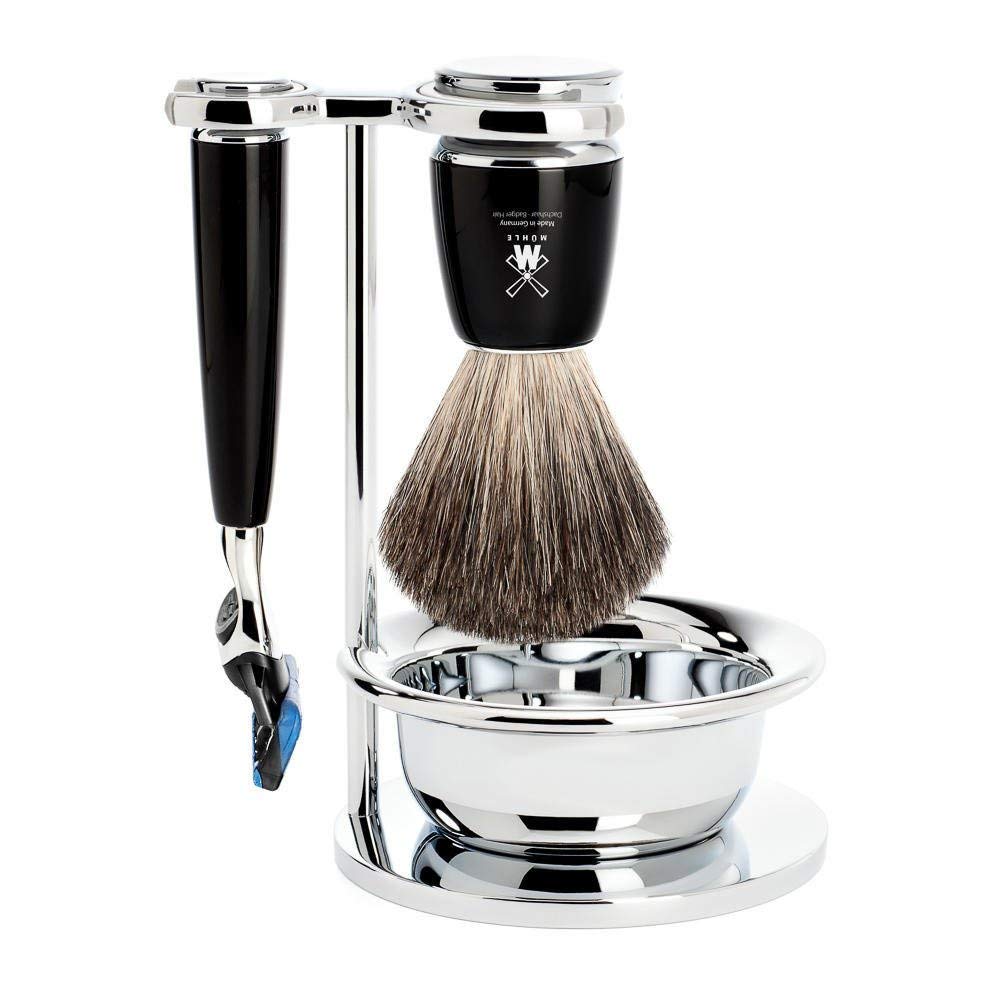 MÜHLE Rasierset mit Schale - Rytmo Serie - Reines Dachshaar - kompatibel mit Gillette-Klingen - Edel
