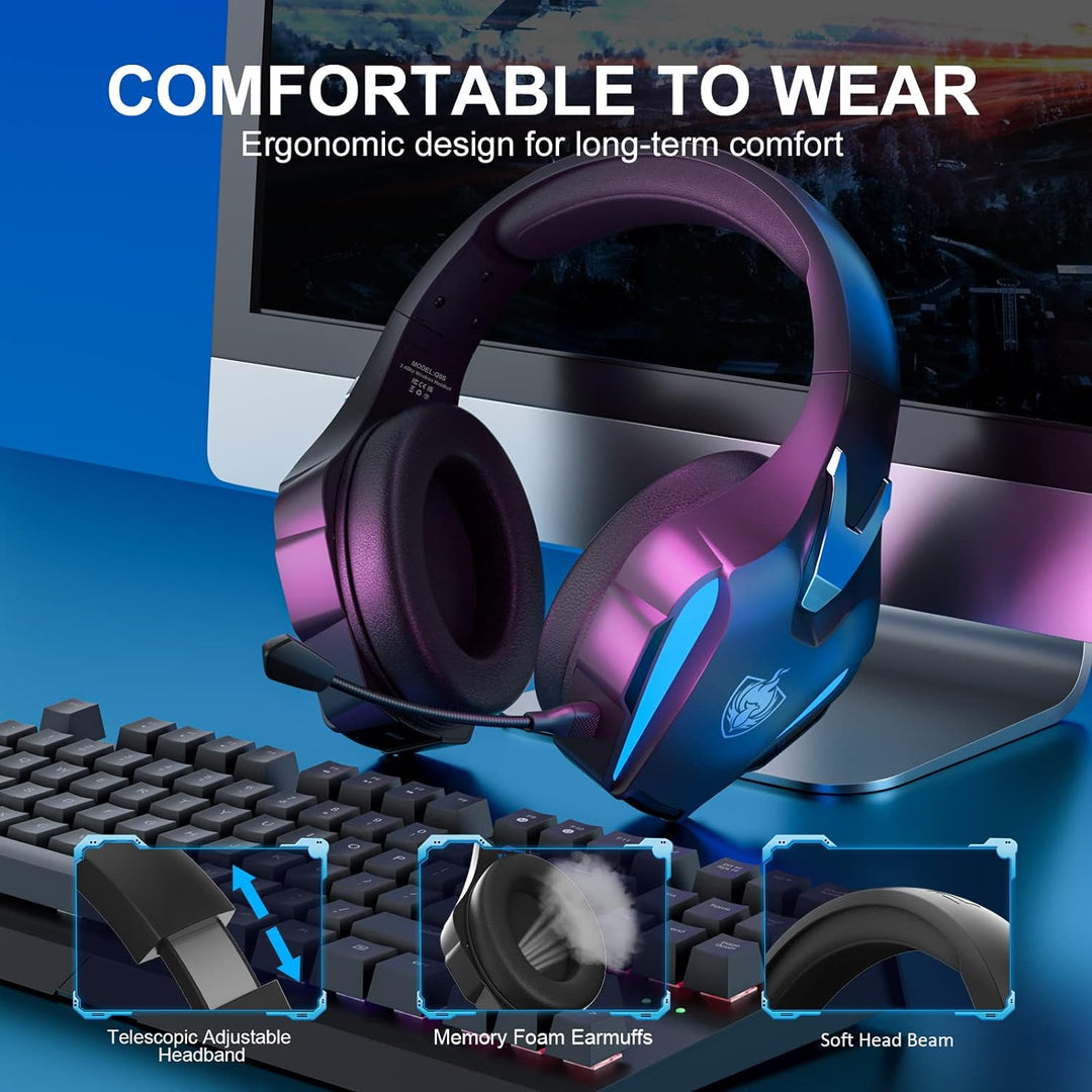 PHOINIKAS Gaming-Headset Wireless, Kabelloses Gaming-Kopfhörer, 2.4GHz-Dongle für PS4/PS5/PC, 7.1-St