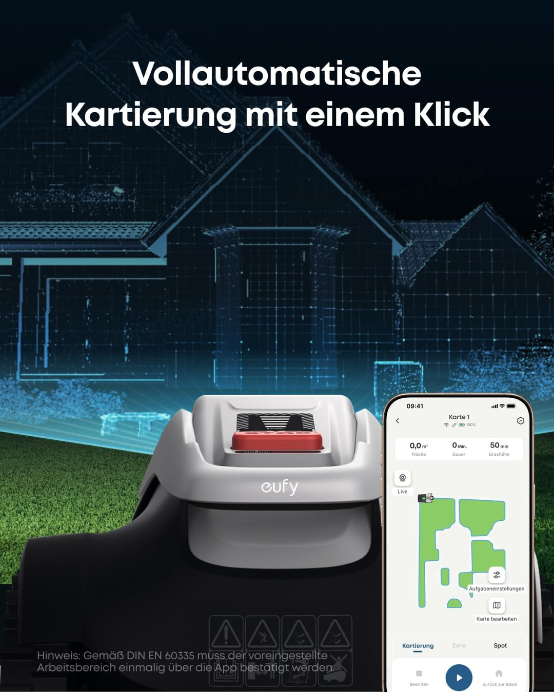 eufy Mähroboter E18 Set mit Garage &amp; Ersatzklingen, ohne Begrenzungskabel | Bis zu 1200m², TrueVisio