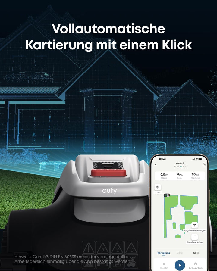 eufy Mähroboter E18 Set mit Garage &amp; Ersatzklingen, ohne Begrenzungskabel | Bis zu 1200m², TrueVisio