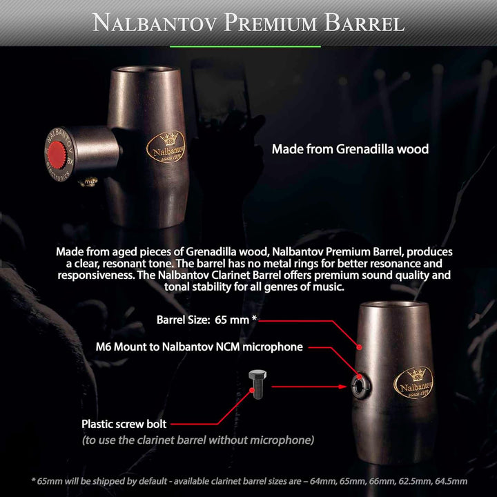 Nalbantov Klarinettenmikrofon NCM 8X SC Set: Tonabnehmersystem, Grenadilla Klarinette Barrel, Kabel
