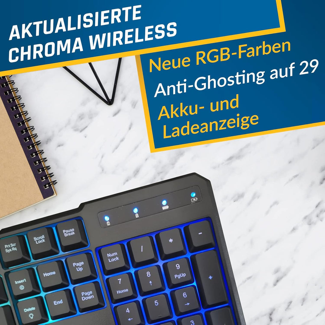 KLIM Blaze &amp; Chroma - NEU 2024 - Tastatur Maus Set Kabellos QWERTZ- Flach, Ergonomisch - Maustastatu