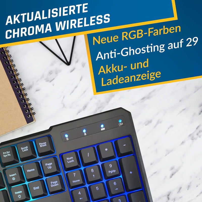 KLIM Blaze & Chroma - NEU 2024 - Tastatur Maus Set Kabellos QWERTZ- Flach, Ergonomisch - Maustastatu