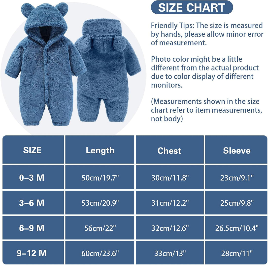 Neugeborenes Baby Bär Schneeanzug Kleinkind Fleece Strampler Baby mit Kapuze Jumpsuit Winter Warm Ou