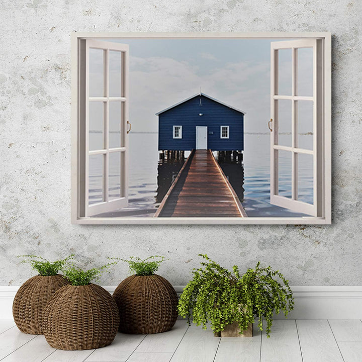 Feeby Wandbild 3D Illusion Druckbild Leinwandbild Architektur Blau 90x60 cm Leinwandbild 90x60 cm Bl