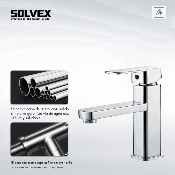 SOLVEX Wasserhahn Bad, Eckig Einhebelmischer Waschbecken, Wasserhahn Bad, Badezimmer Wasserhahn Hohe