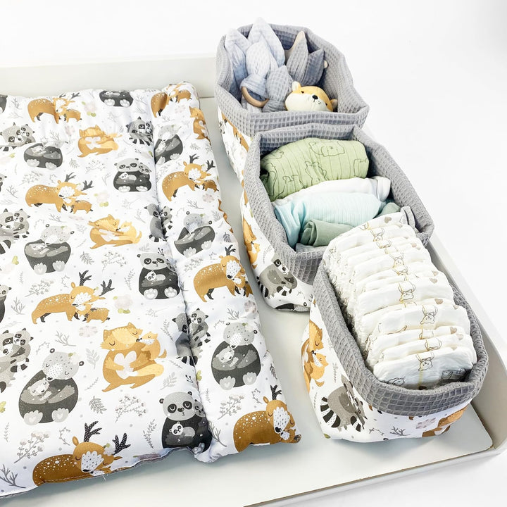 BABEES Aufbewahrungskorb Wickeltisch Baby, Körbchen Set 3 Stück, Organizer Wickelkommode, Utensilo A
