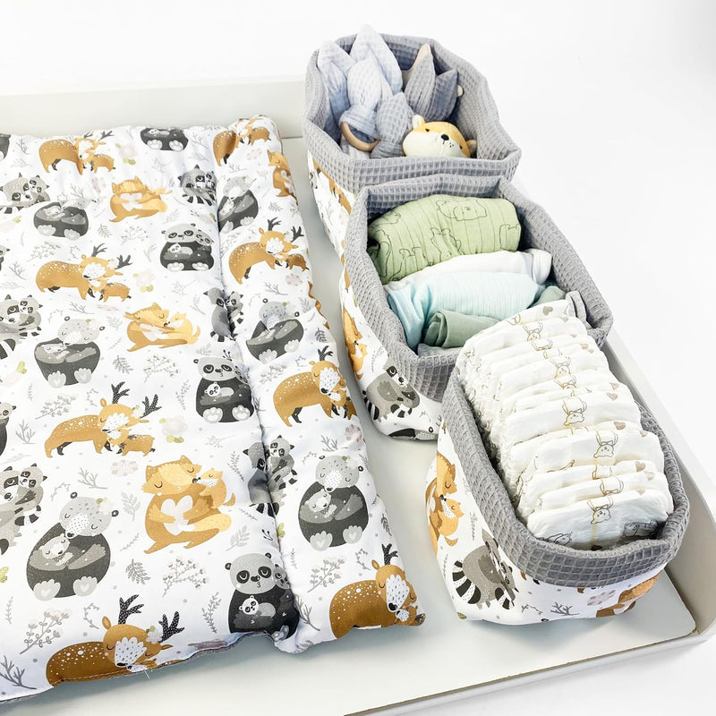 BABEES Aufbewahrungskorb Wickeltisch Baby, Körbchen Set 3 Stück, Organizer Wickelkommode, Utensilo A