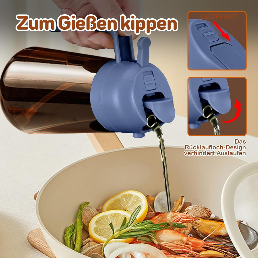 YARRAMATE 2 Stück 470ml Ölsprüher zum Kochen, 2-in-1 UV Schutz ölzerstäuber für die Küche, Bernstein