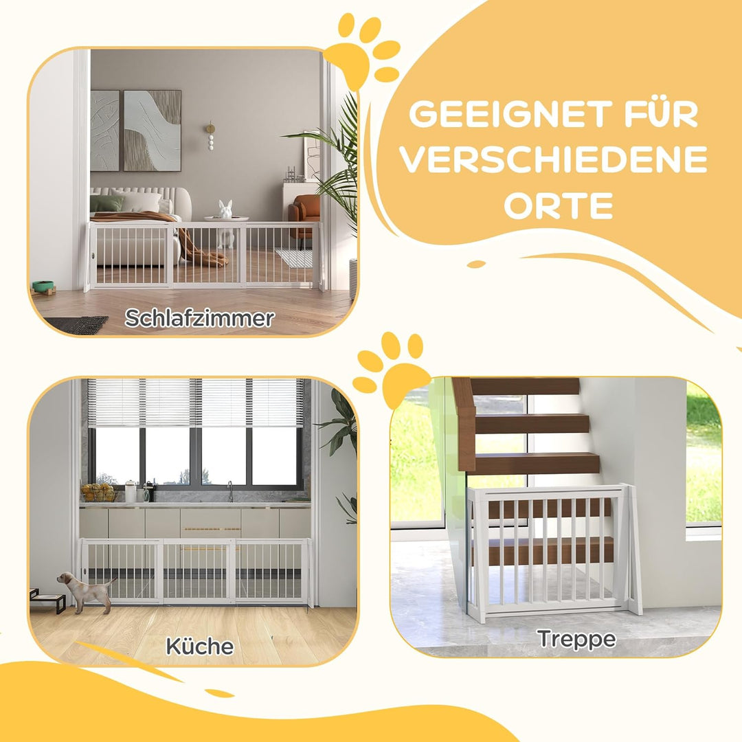 PawHut Absperrgitter Hund, Ausziehbar Freistehendes Schutzgitter mit 3 Paneelen, 56 x 71-190 cm Holz