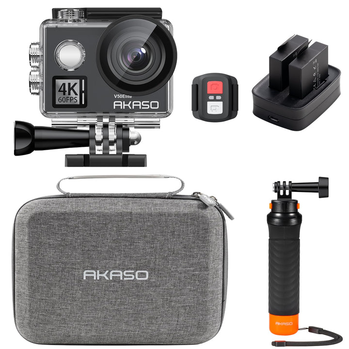 AKASO V50 Elite Action Cam,4K60FPS 20MP Unterwasserkamera mit Schwimmender Handgriff und Tasche WiFi