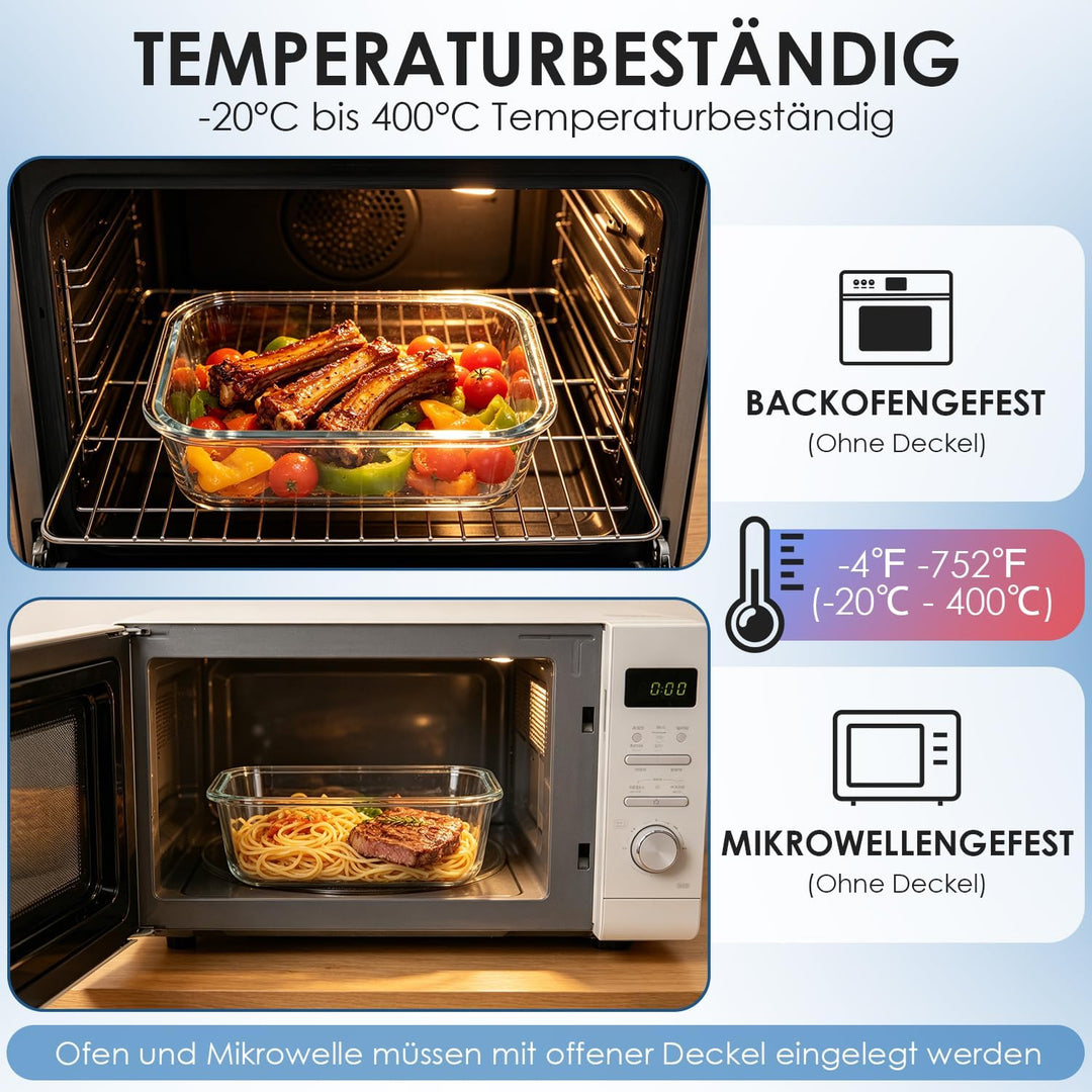 Hotec Glas-Frischhaltedosen Set, (4er-Pack), Auslaufsicher, BPA-frei, Mikrowellen-, Ofen-, Gefrier-