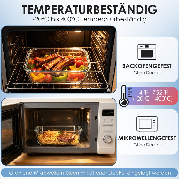 Hotec Glas-Frischhaltedosen Set, (4er-Pack), Auslaufsicher, BPA-frei, Mikrowellen-, Ofen-, Gefrier-